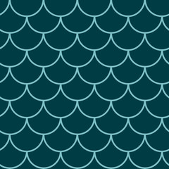 Mermaid tail seamless pattern. Fish skin texture. Tillable background for girl fabric, textile design, wrapping paper, swimwear or wallpaper. Blue mermaid tail background with fish scale underwater. © Holo Art