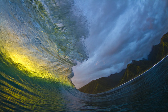 Beautiful Green Wave in Tahiti