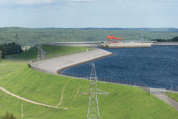 Renewable Energy Lake next to stunnig landscapes in the summerime