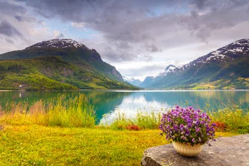 Türaufkleber Mountains landscape, fjord and rest place, Norway © anetlanda