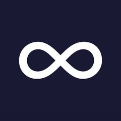  Vector image of the sign of infinity. White vector icon on dark blue background.