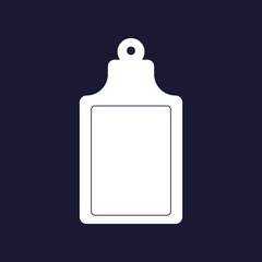 Vector image of a kitchen cutting board. White vector icon on dark blue background.