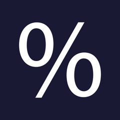 Vector image of the percent sign. White vector icon on dark blue background.