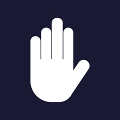 Hand icon vector.  White vector icon on dark blue background.