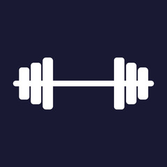 Obraz premium Vector image dumbbells. White vector icon on dark blue background.
