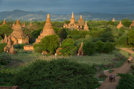 Pagodas and spires of the temples of the World Heritage site in the early morning light at Bagan, Maynmar
