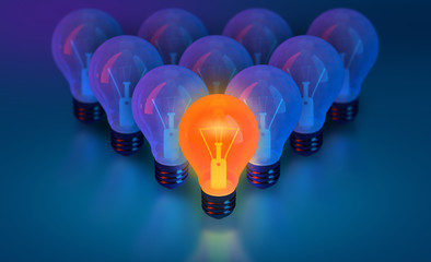 bulb lights, creative idea and leadership concept background