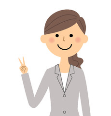 スーツの女性　Vサイン　ピース