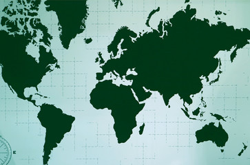 Fototapeta na wymiar World Atlas Wall Decoration in Deep Green Color 