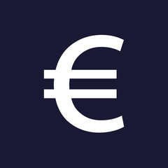 Vector image of the euro sign.  White vector icon on dark blue background.