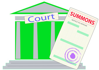 the form of the summons on the background of the courthouse
