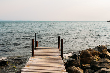Fototapeta premium wooden jetty in sea. Bulgary, Nessebar