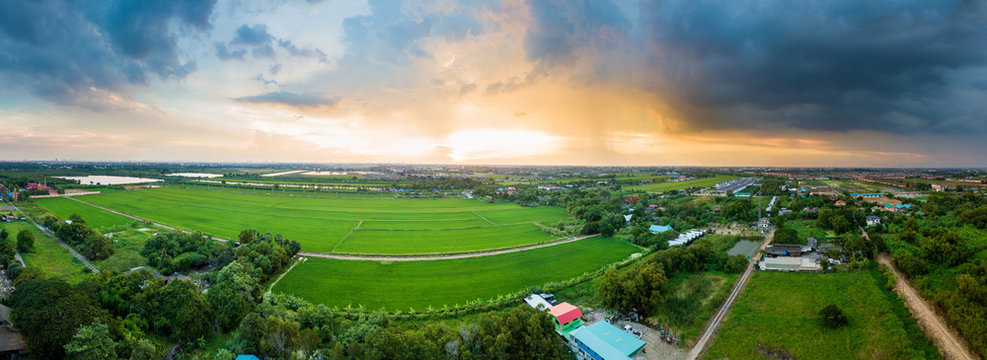 Aerial view panorama of sunset