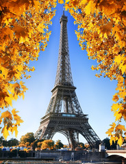 Fototapeta na wymiar Eiffel Tower and nature in autumn