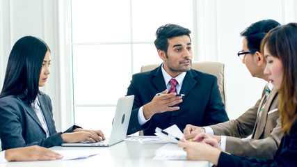 Fototapeta premium The executive director strain and complain in the serious meeting