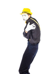 A portrait of a man, an actor, a pantomime, a man makes a 