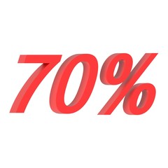 3D render text 70 percent of red a white background