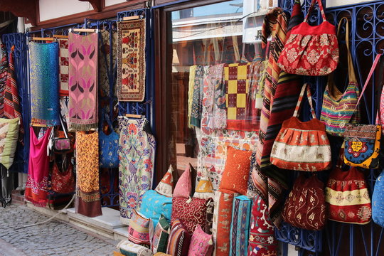 A traditional Turkish carpet shop in fethiye, turkey, 31st may 2017