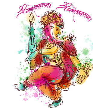 illustration of Lord Ganpati background for Ganesh Chaturthi with message in Hindi Ganapati