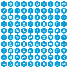 100 fit body icons set blue