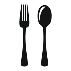 Fork and spoon in black simple silhouette style icons vector illustration for design and web