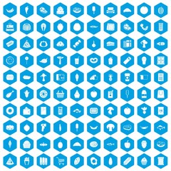 100 food shopping icons set blue