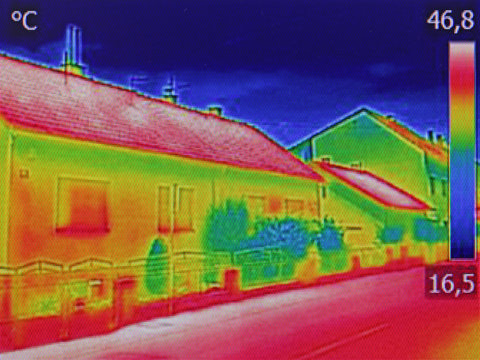 Infrared thermovision image showing lack of thermal insulation on Residential building