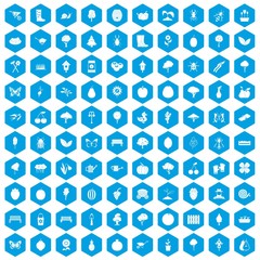 Fototapeta na wymiar 100 gardening icons set blue