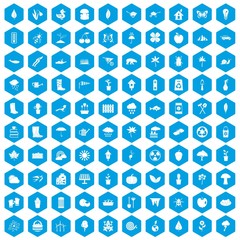 100 garden stuff icons set blue