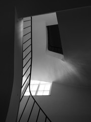 Staircase and Banister with Sunlight and Mystery Blackhole Attic