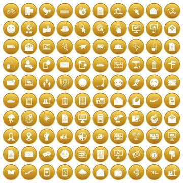 100 mail icons set gold