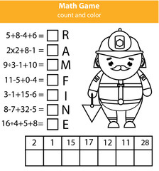 Words puzzle children educational game with mathematics equations. Counting and letters game. Learning numbers and vocabulary