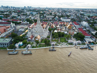 High angle view of Chao Phraya river and Wat Arun temple
