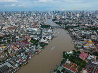 Fototapeta na wymiar Aerial view of Chao Phraya river at Bangkok