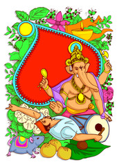 Naklejka premium illustration of Lord Ganpati background for Ganesh Chaturthi with message in Hindi Ganapati