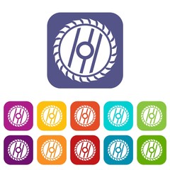 Circular saw blade icons set
