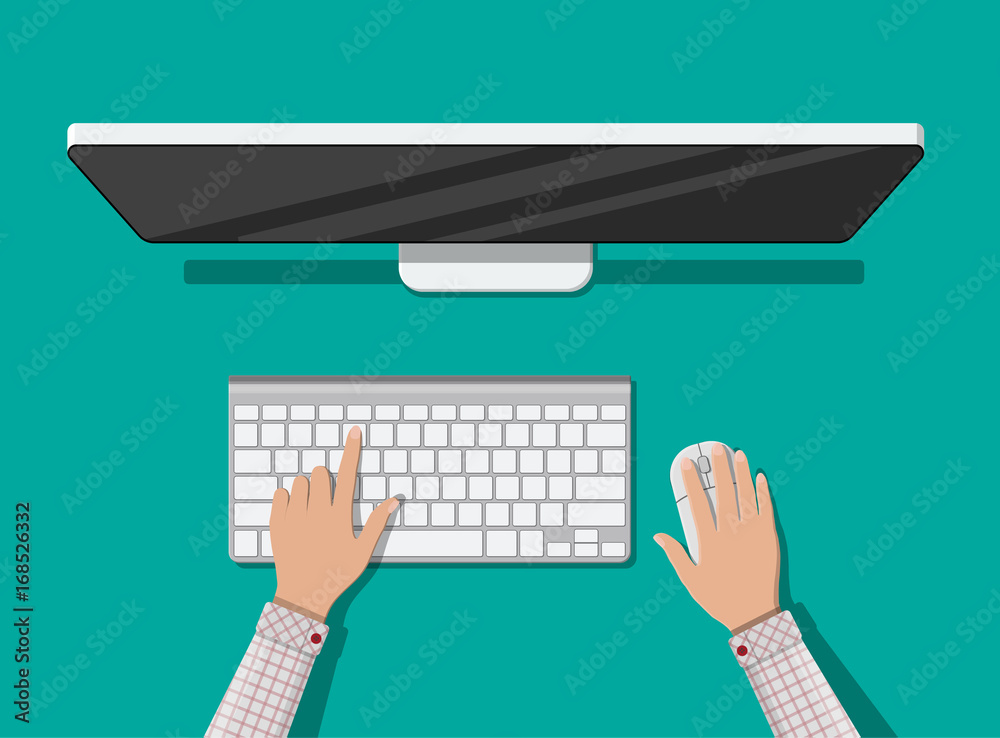 Poster desktop computer with keyboard and mouse