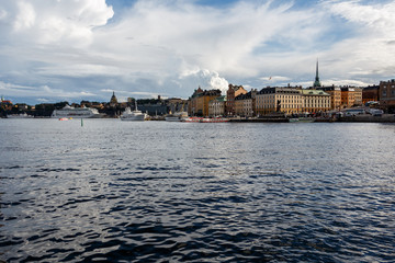 Naklejka premium Panorama view of Stockholm skyline in Gamla stan, Sweden