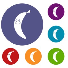 Smiling banana icons set