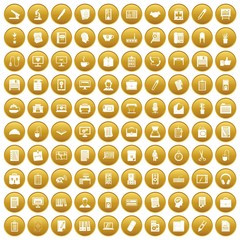 100 office icons set gold