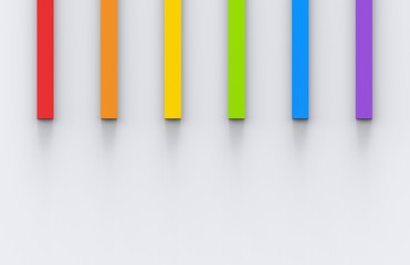 Obraz premium 3d rendering. rainbow color long cubes on the gray wall background