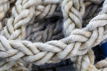 Fototapeta na wymiar Gray nautical rope, closeup background texture