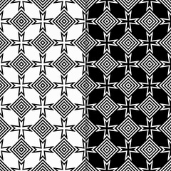 Set of geometric black and white seamless patterns