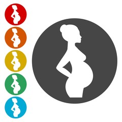 Silhouette pregnant woman icons set - Illustration 