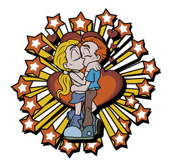 Romantic Couple Kissing Retro Graphic