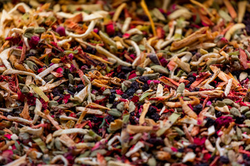 Flower teas. The Egyptian Bazaar. Istanbul. Turkey. May 2017