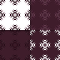 Maroon wallpaper set of seamless patterns with floral ornaments