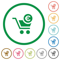 Checkout with Euro cart flat icons with outlines