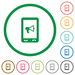 Mobile reading aloud flat icons with outlines