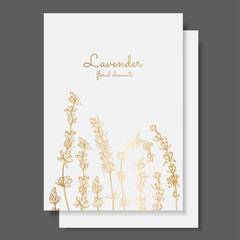 Gold lavender. Ornate decor for invitations, wedding greeting cards, certificate, labels.
